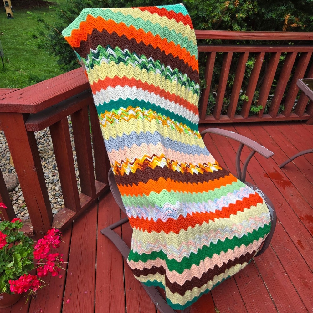 Vintage Stripe Afghan/Lap Blanket Granny Core Cottage Core